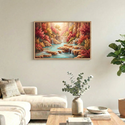 Ensemble de 1 tableau sur toile représentant une cascade d'automne