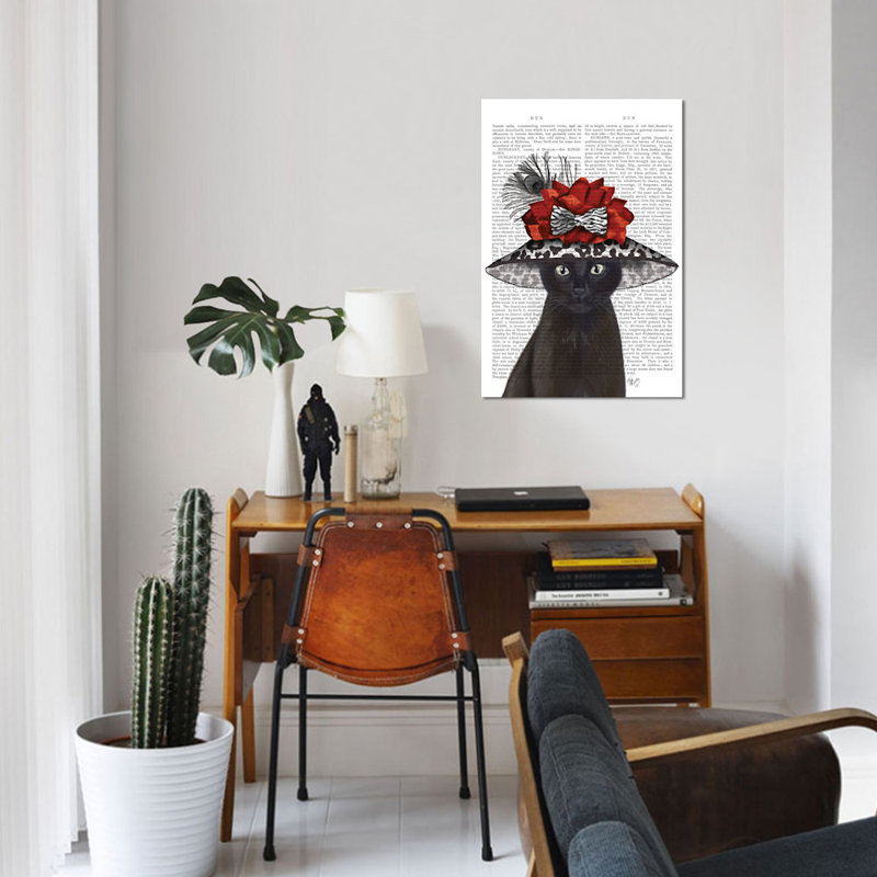 «Cat with Fabulous Hat I», impression sur toile, H 26 po x l 18 po x P 1,5 po, Toile tendue, Pas de tapis