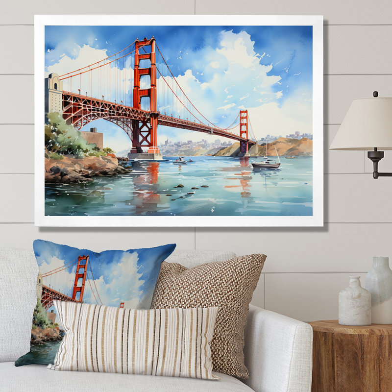 Pont bleu, architecture Marvel IV - architecture, art mural salon, H 16 po x l 32 po x P 1 po, Cadre photo blanc