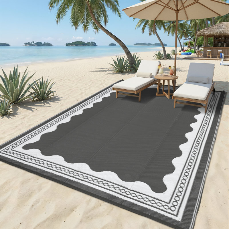 Bordered Reversible, Easy to Clean, Waterproof, UV Resistant Outdoor Rug Washable Lightweight Plastic Straw Mat for Patio Backyard Camping Beach