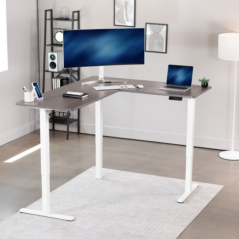 Bureau d'angle électrique VIVO, plateau de table à 3 sections