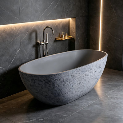 Freestanding Soaking Solid Surface Bathtub With Pop-Up Drain And Overflow,Body Cement Colour+ Outer Dot