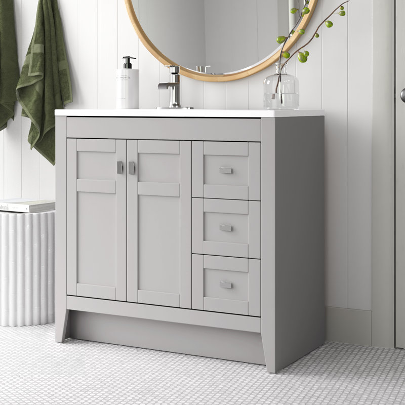 36.5" Single Bathroom Vanity With Cultured Marble Top, Gray