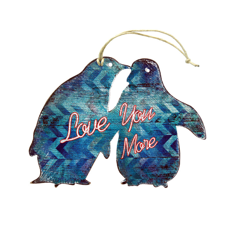 Aimants en bois penguins en forme d’amour rustique