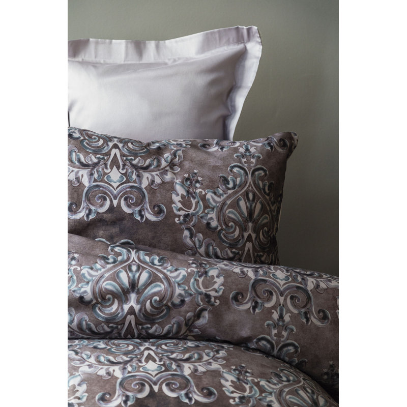 Ensemble de housse de couette 100% coton brun / vert / blanc Aarti, Housse de couette double TG + 3 pièces supplémen