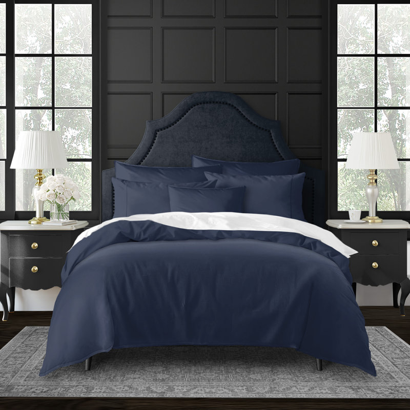 Ensemble d'édredon en coton standard 6 pièces Everleigh, Édredon de grande taille et 5 pièces supplément, Bleu marine