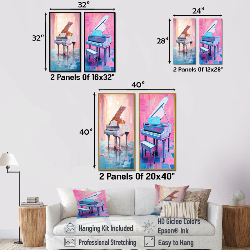 Piano Retro Reverberations - Ensemble de 2 décorations murales piano, H 28 po x l 25 po, Toile tendue