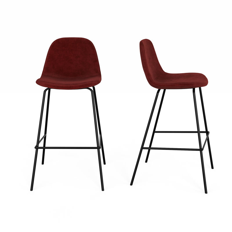 Tabouret de bar et de comptoir Kinlaw, Tabouret de comptoir (siège d’une hauteur de 23, Velours Bella Claret Performance
