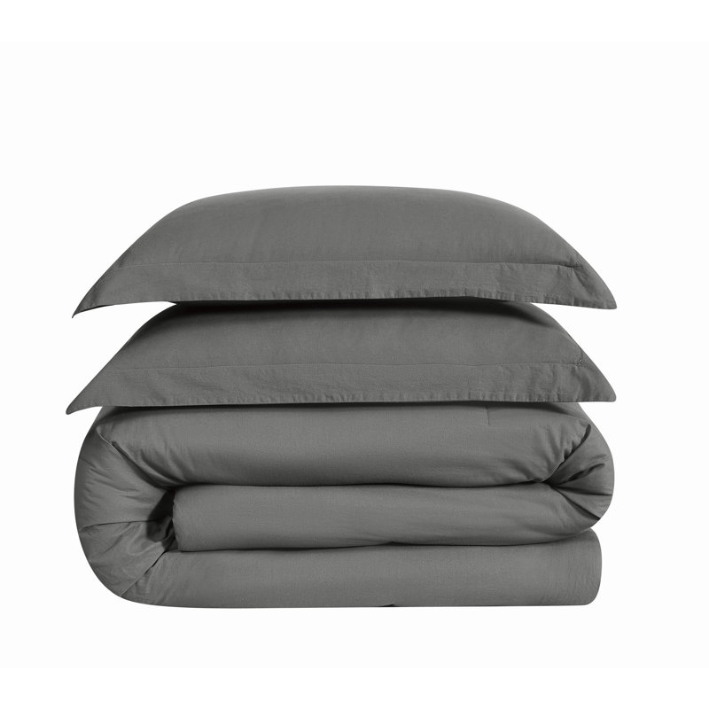 Brooklyn Loom Essential Cotton Comforter Set, Gray, Queen Comforter  + 2 Shams