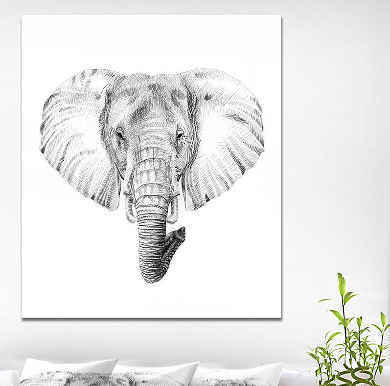 «Elephant in Black and White», reproduction d'art sur toile tendue, H 40 po x l 30 po x P 1,5 po