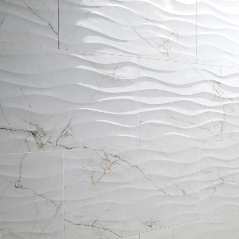 Linea 12 in. x 24 in. Glossy Ceramic Wall Tile, Venatino Blanca