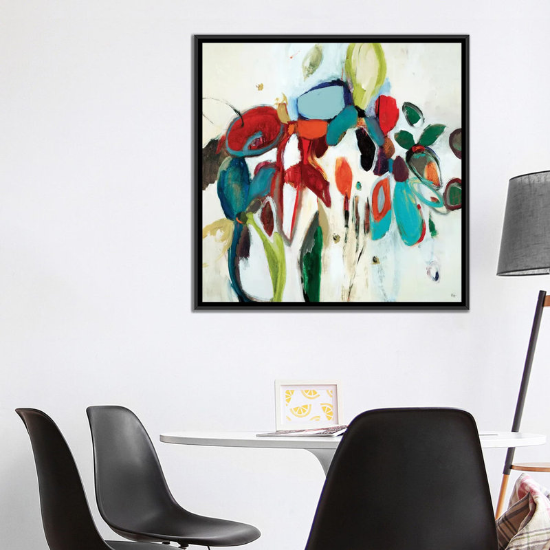 « floral hints », impression sur toile, H 37 po x l 37 po x P 1,5 po, Toile avec cadre noir, Pas de tapis