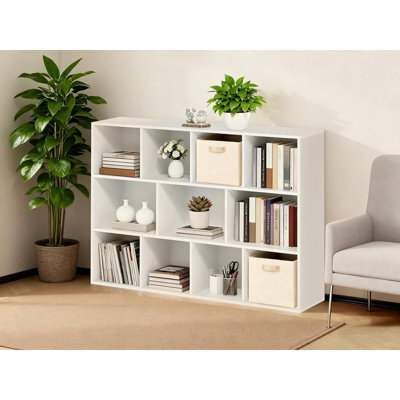 Organisateur de rangement à 11 cubes et bibliothèque empilable, tablette ouverte moderne pour le salon, la chambre à coucher et le bureau