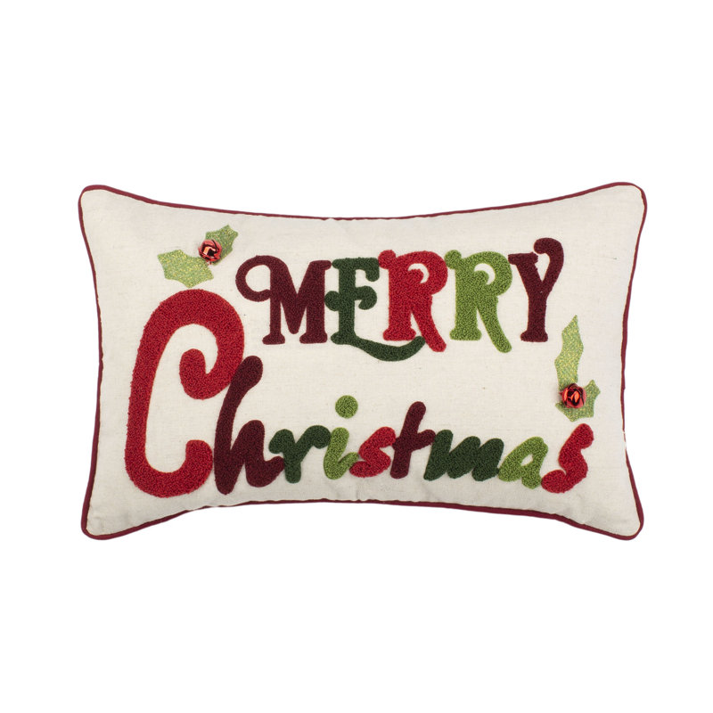 Merry Christmas Embroidered Rectangular Holiday Pillow