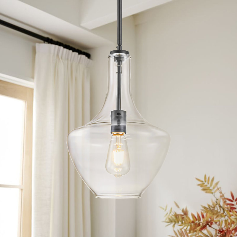 Luminaire suspendu en verre transparent à 1 lumière pour salle à manger Meltzer, Noir mat