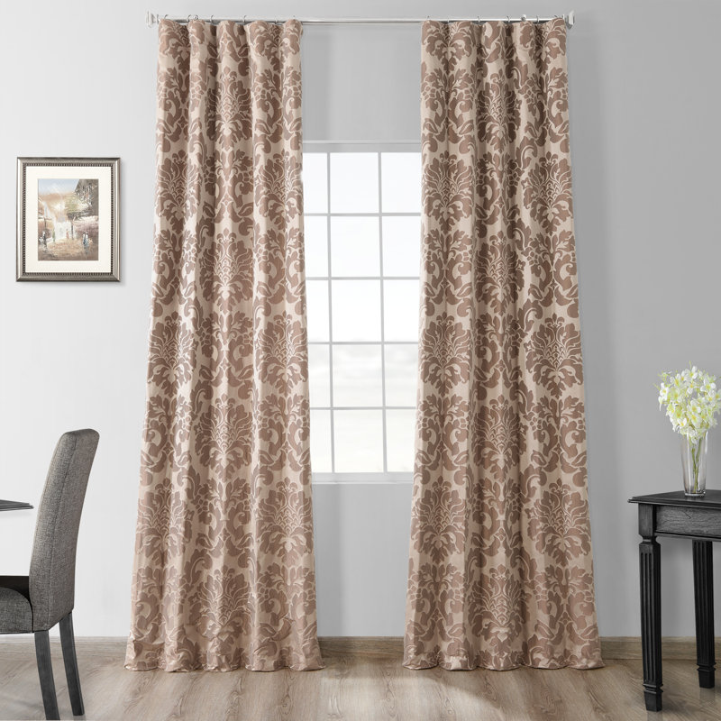 Ballsallagh Floral Faux Silk Room Darkening Curtain Panel, 50" W x 84" L, Astoria Taupe/Bronze