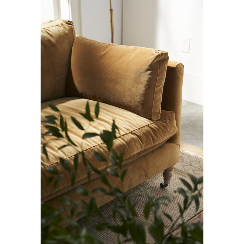 Madeline Sofa, 34"H x 90"W x 40"D, Brass, Washed Oak