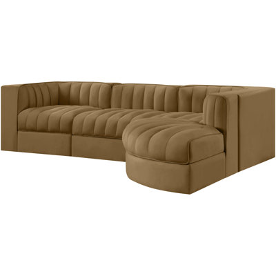 Demars Velvet Performance Fabric Upholstered 4Pc. Modular Sectional