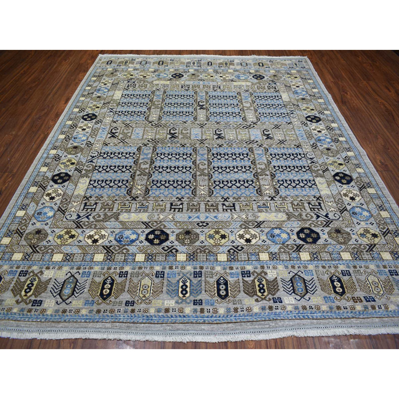 Tapis oriental rectangulaire gris en laine noué à la main 8 pi 3 po x 10 pi 0 po - MOA10271549