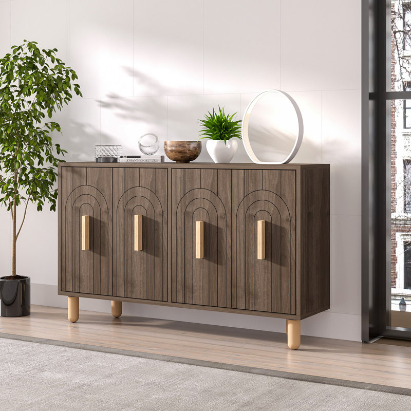 Modern Walnut Console Table, 47.2 x 29.0 x 11.6 inches | 100% Melamine Coated Particle Board, Thickness: 0.7 inches | Stylish Brown Finish, Geometric Design | Perfect for Entryway, Living Room & Hallway Decor