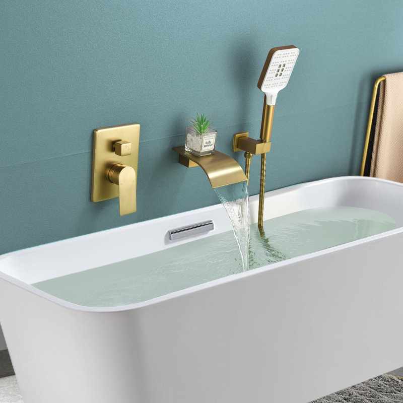 Wall Tub Spout with Diverter, Brushed Gold