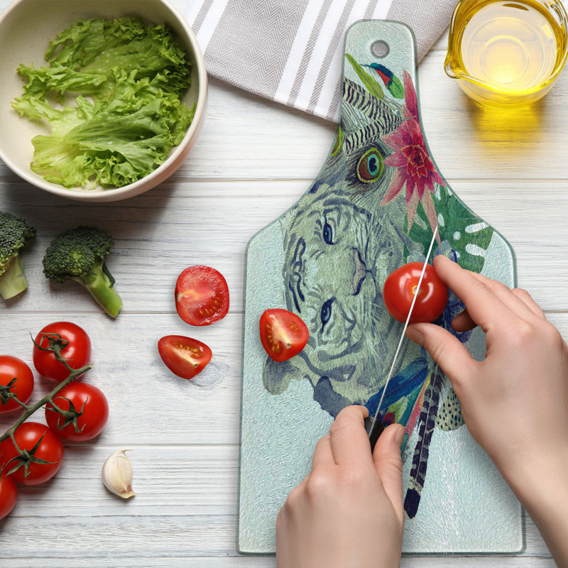 Ambesonne Tiger Tempered Glass Cutting Board Retro Feline Cat Multicolor