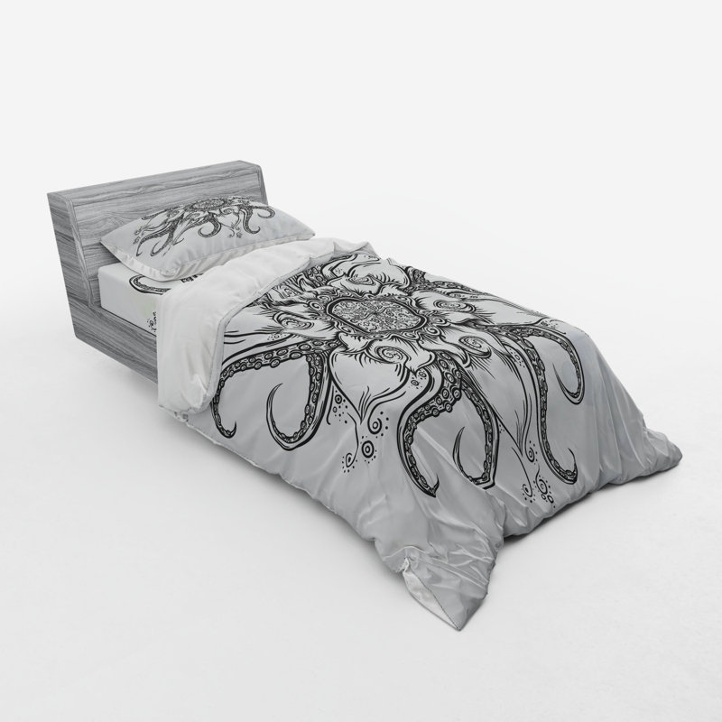 Octopus Eclectic Duvet Cover, Queen Duvet Cover + 3 Additional Pieces, Gray