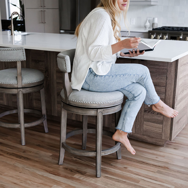 White Oak Swivel Counter Stool with Upholstered Seat