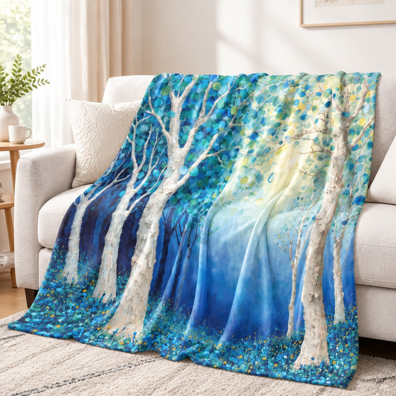 Couverture en flanelle Artistic Forest Trees, 50" L x 40" W