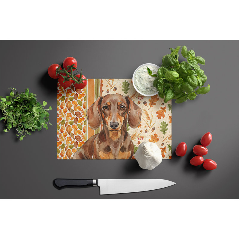 Planche à découper en verre chocolat et brun clair Dachshund Heirloom