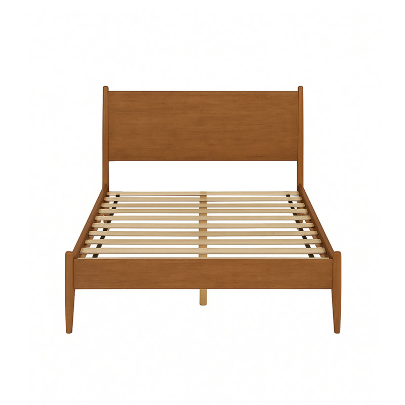 Lit plateforme Mid-Century moderne en bois avec finition chêne, Double, Chêne