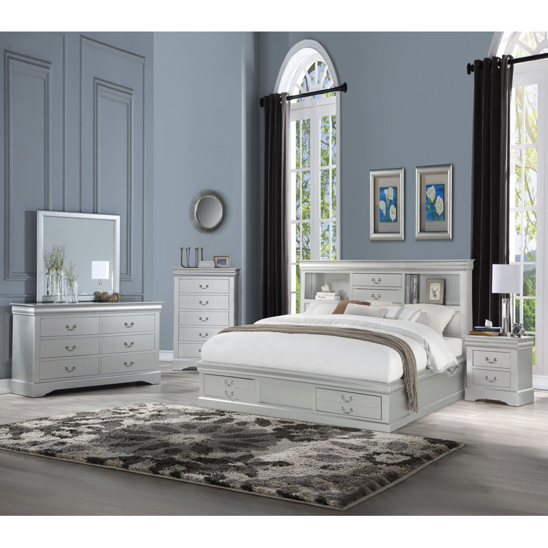 Covertt Solid Wood Bookcase Storage Bed, King, Platinum