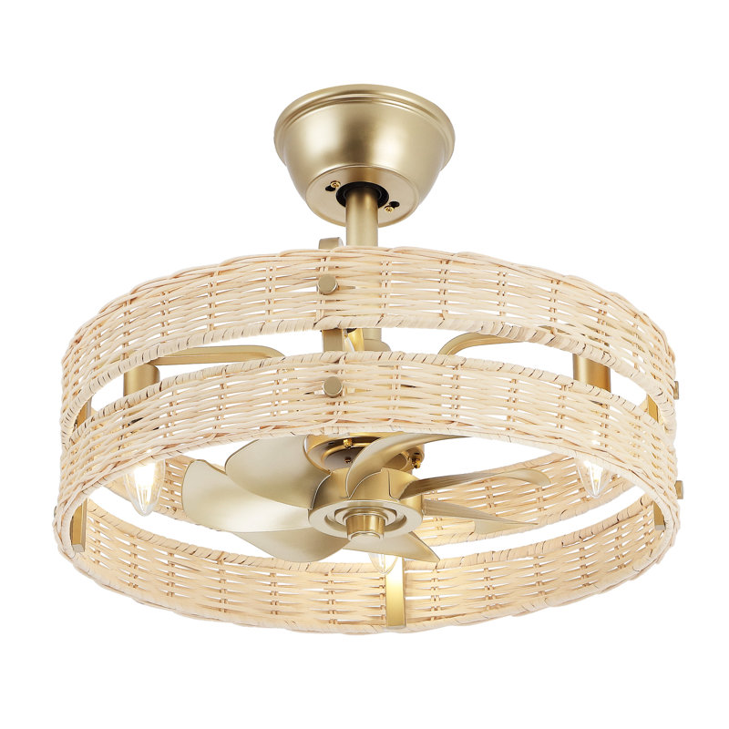 Ventilateur de plafond en rotin 18,5 po avec ensemble d'éclairage et télécommande, Beige
