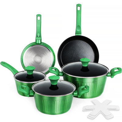 11 Pieces Ceramic Cookware Sets, Nonstick Pots And Pans Set,Non-Toxic Healthy Non Stick Kitchen Cooking Set With Stay-Cool Handles, PFAS PTFE PFOA PFOS Free, Green&Black