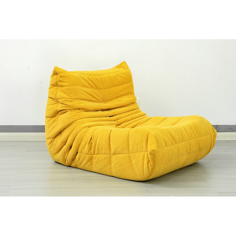 Bean bag Chair with button tufted back, Yellow Polyester Blend