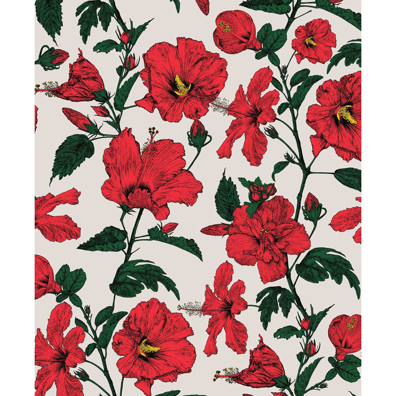 Hibiscus Haiti Flower Wallpaper, Ivory Multi