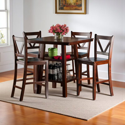 Hallatrow 5-pc Counter Height Dining Set in Walnut Finish, 35.87'' H X 33.51'' W X 33.51'' D