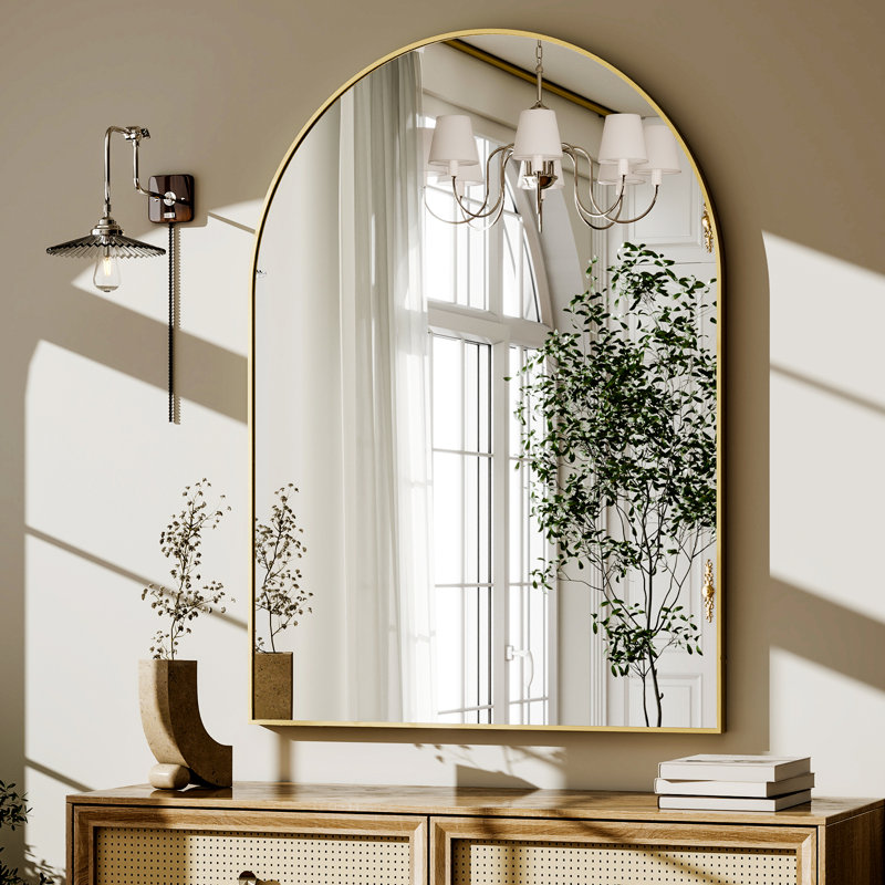 Miroir de salle de bain mural en aluminium avec cadre arqué - Basics by Wayfair ™, Doré, H 36 po x l 24 po x P 0,54 po