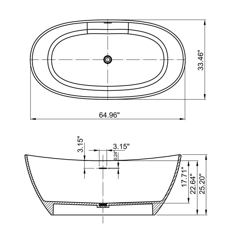 Baignoire de trempage autoportante 65 pouces à surface solide gris brun avec finition mate