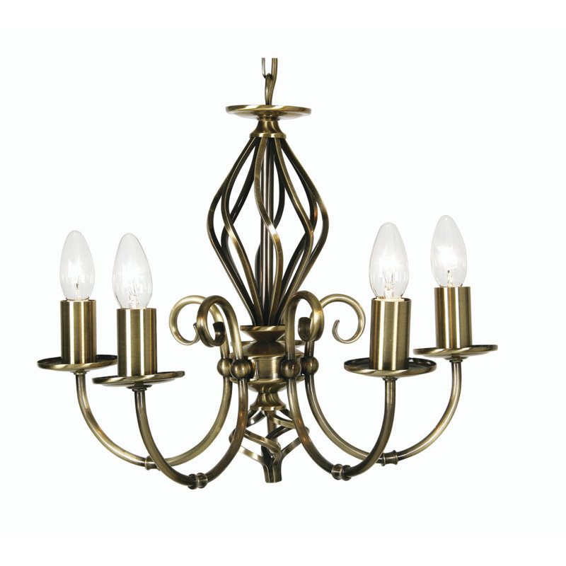 Bonifacio 5 - Light Candle Style Chandelier, Antique Brass
