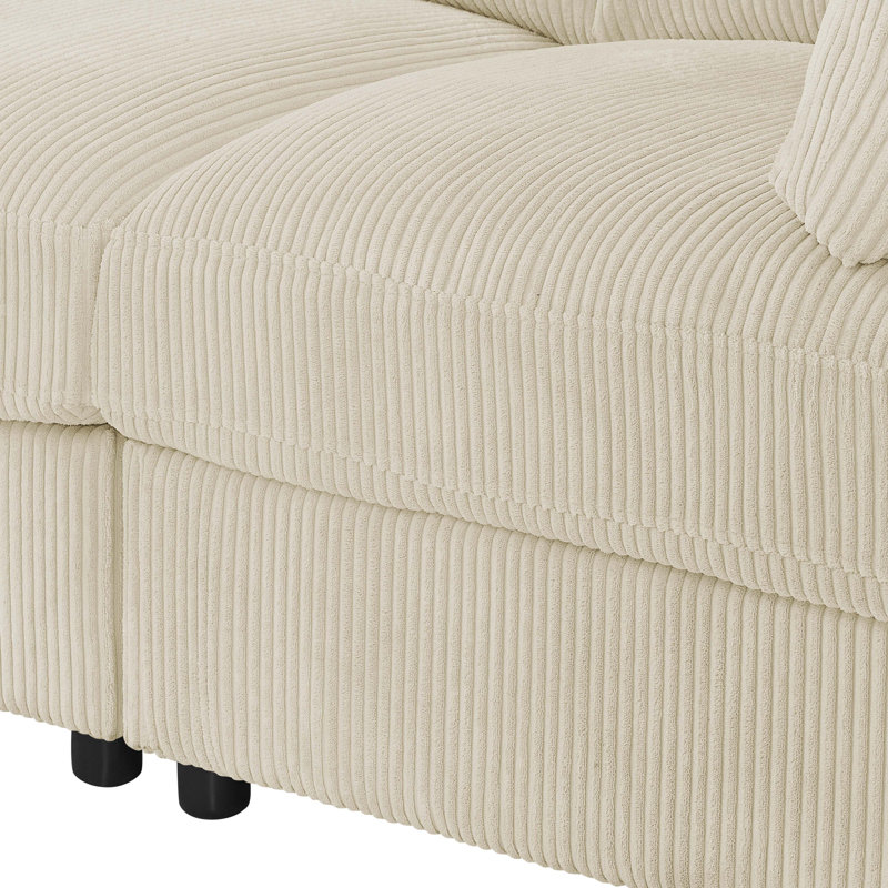Bathmarlmoor Corduroy Upholstered Modular Sectional, Beige, 33" H x 104" W x 104" D