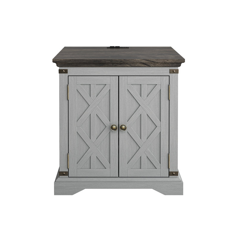 Taejuan End Table and Built-In Outlets, Gray, Black