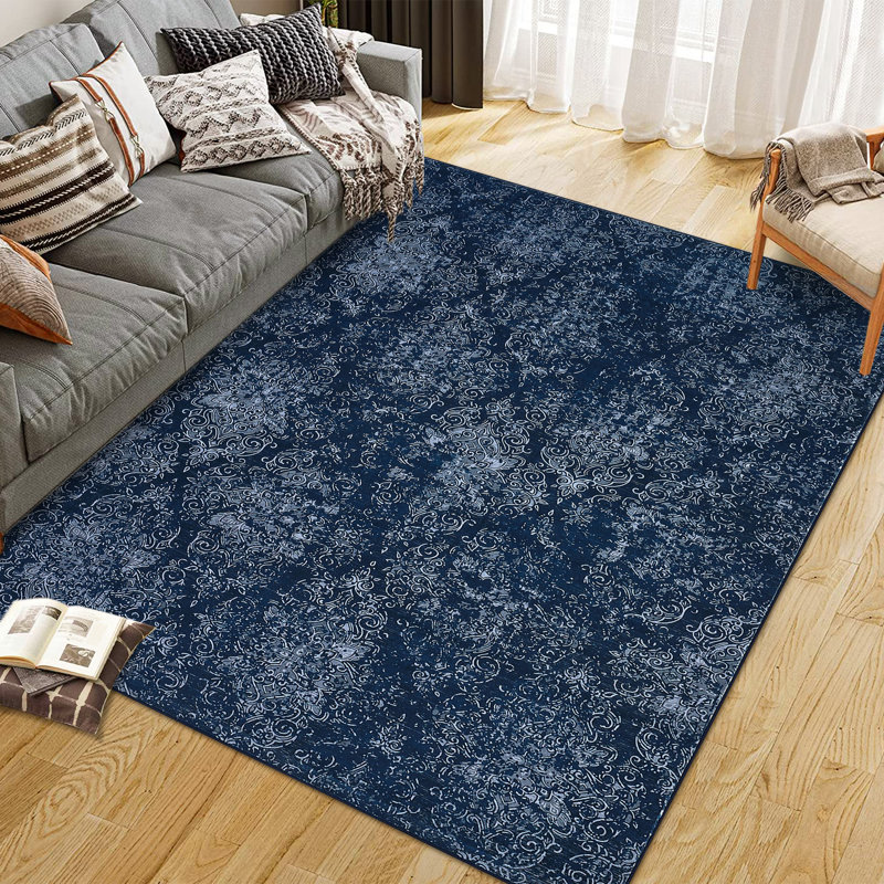 Boho Botanical Floral Area Rug - Ultra-Thin, Soft & Washable Carpet - Lightweight Throw for Living Room - 6x9ft, Blue Tint, USA Specification