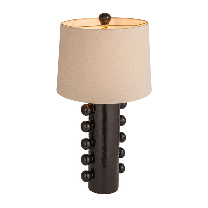 Lampe de table en grès à pois en relief et abat-jour en lin