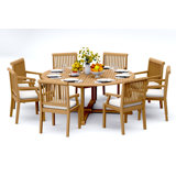 6 Seats 7 Pcs Grade-A Teak Wood Dining Set: 72" Round Table And 6 Sack Arm Chairs #11SK1706
