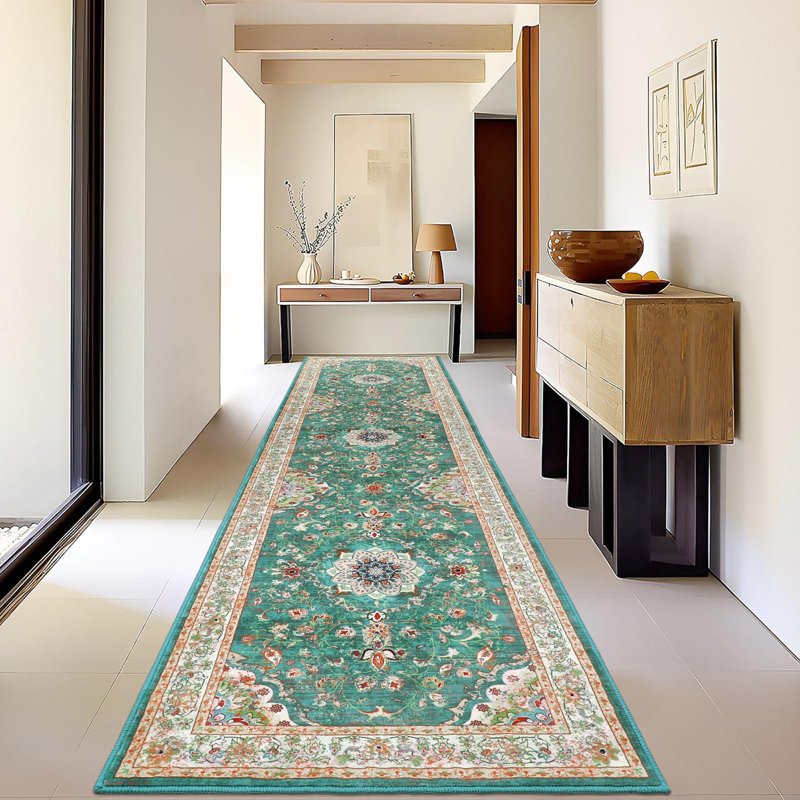 Floral Flatweave Area Rug, Runner 80 x 300cm