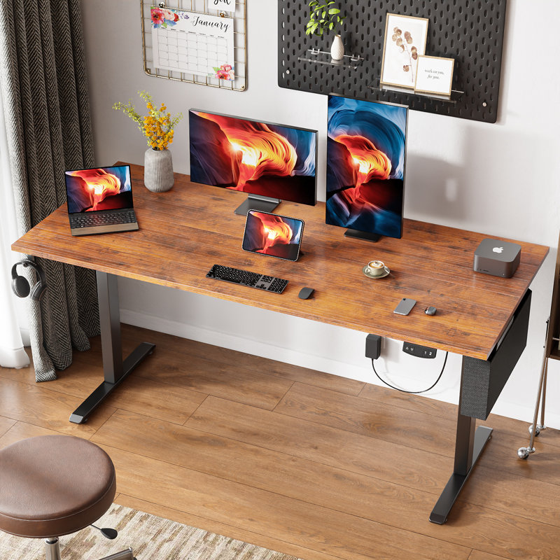 Bureaux debout et réglables en hauteur, H 47,2 po x l 63 po x P 27,6 po, Brun / Noir
