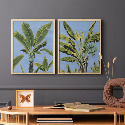 Banana Leaves on Blue I-Premium Framed Print -Ready to Hang - No Nails Required - No Nails Required