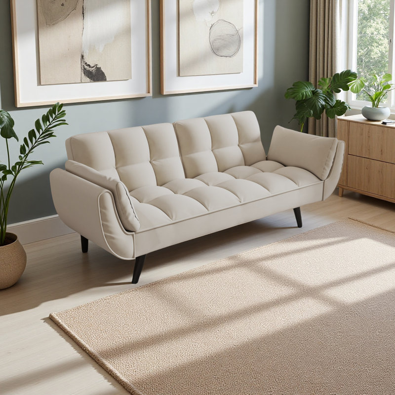 57 po. Canapé doux 57 po avec deux accoudoirs, Beige