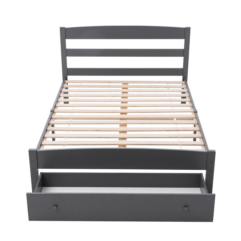 Mclawhorn Solid Wood Storage Bed, Grey, Double (4'6)